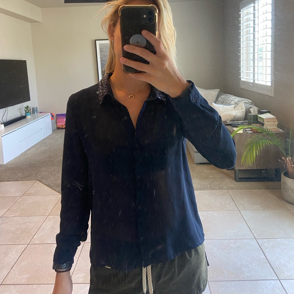 F21 button down with sequins on the collar